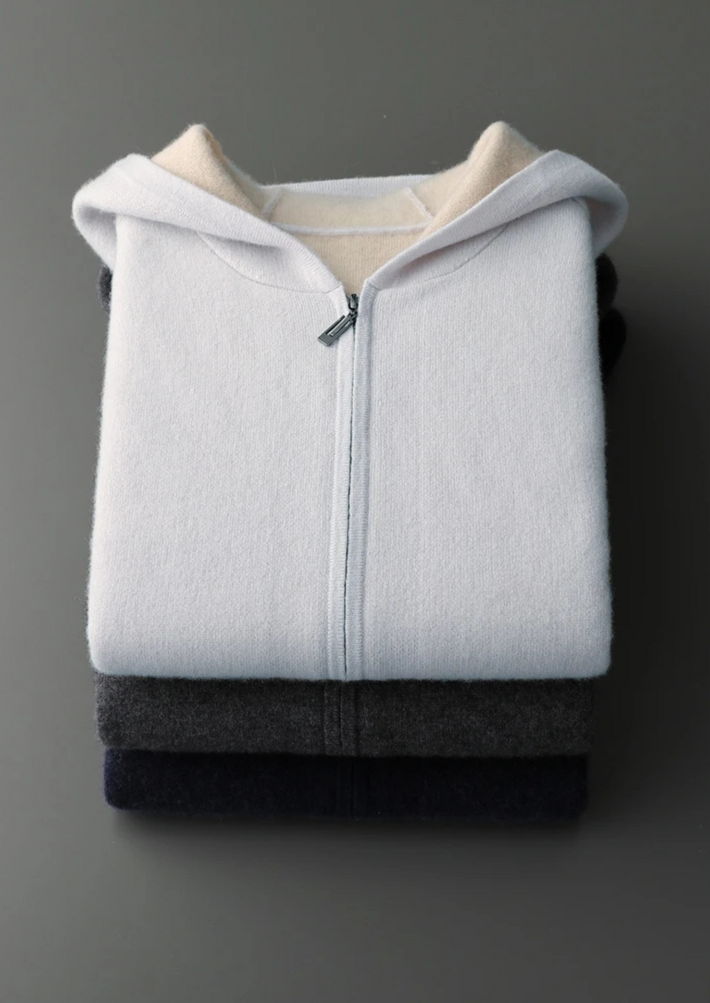 Premium Cashmere Two-Tone Zipper Hoodie