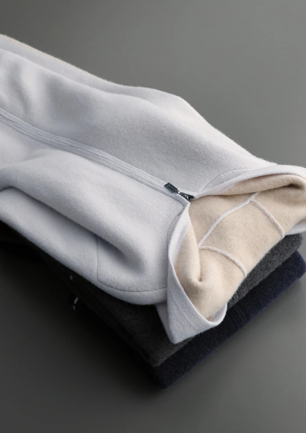 Premium Cashmere Two-Tone Zipper Hoodie