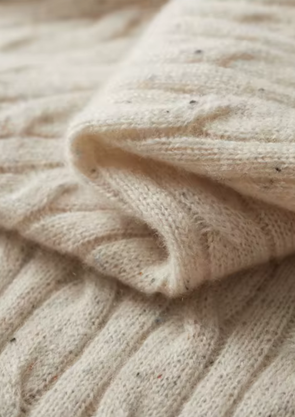 Pure Extra-Fine Merino Wool Nepped Cable Crewneck