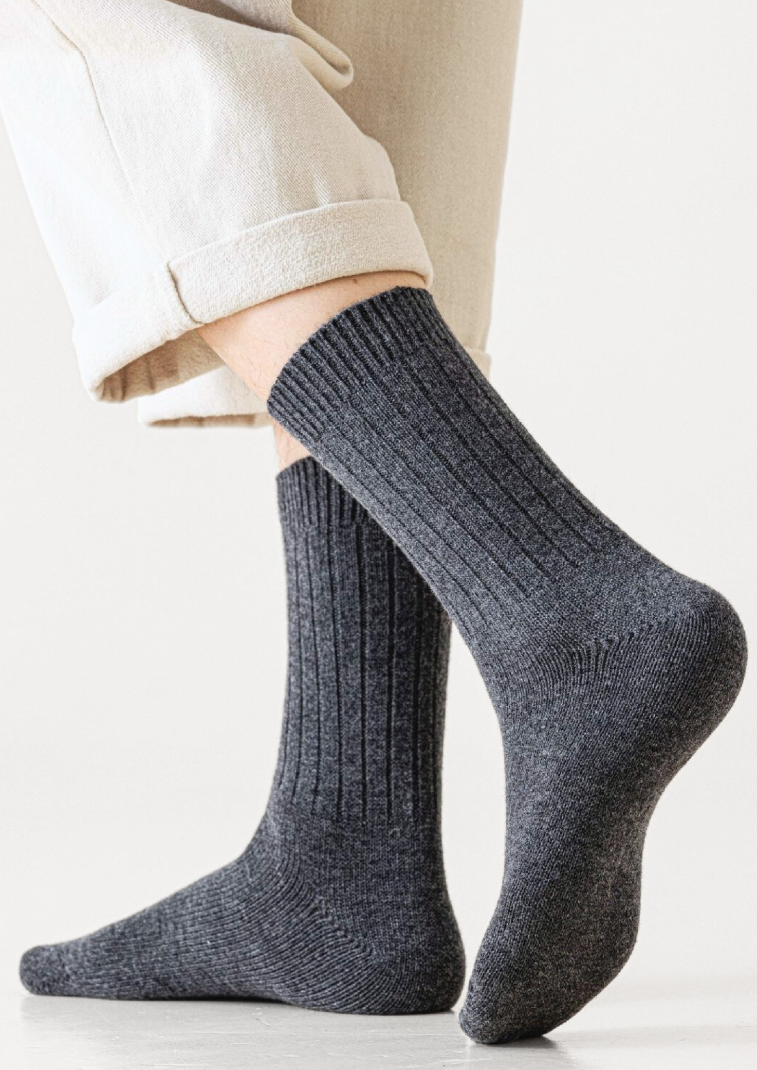 Dark Gray Ultra-Soft Ribbed Merino Wool Socks