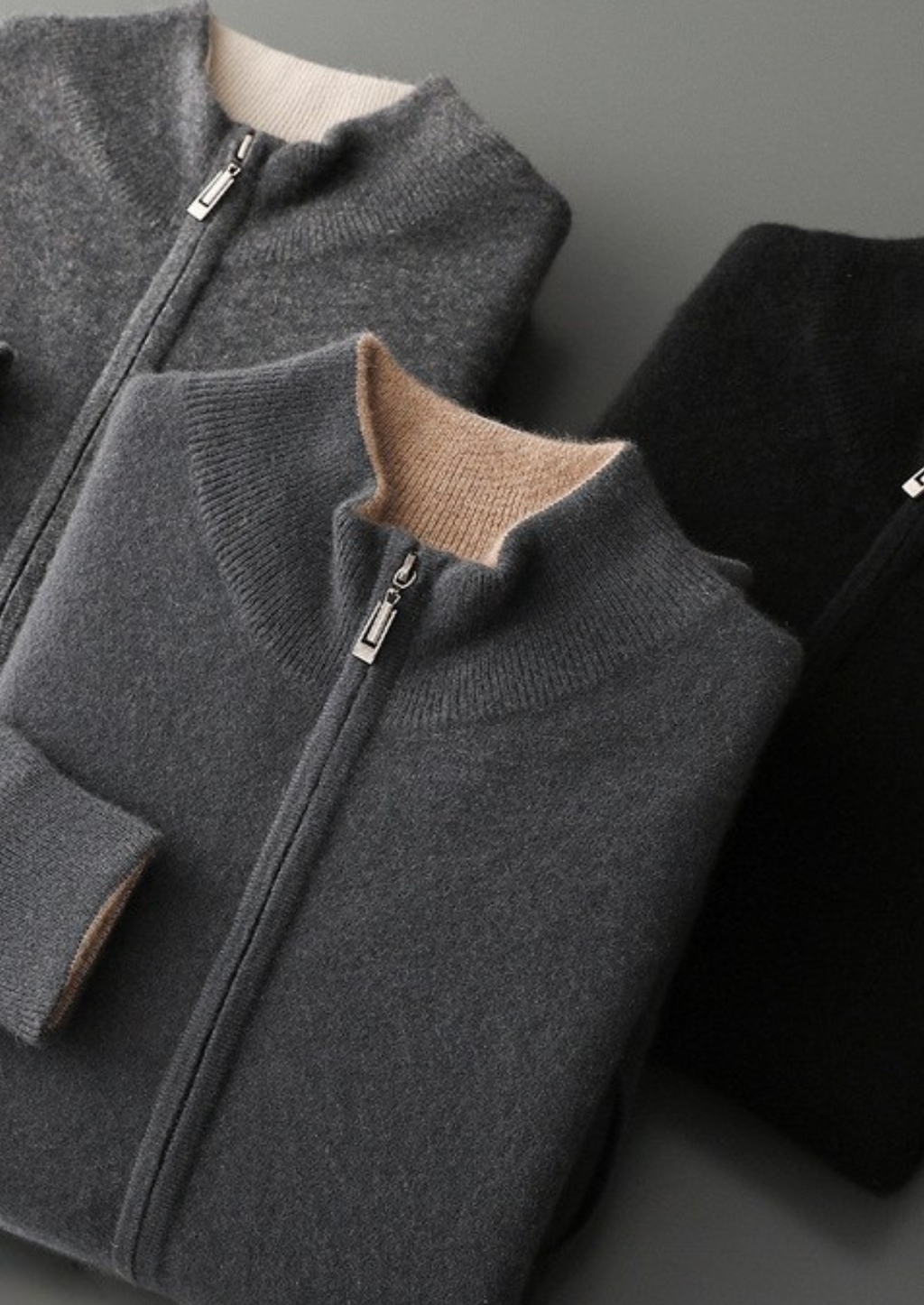Pure Cashmere Heather Gray Dual Zip Cardigan